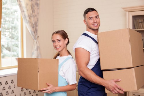 Packed boxes and furniture ready for a house move in London