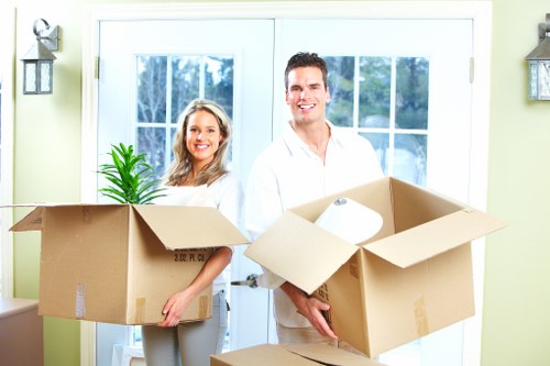 London home moving checklist with boxes and packing supplies