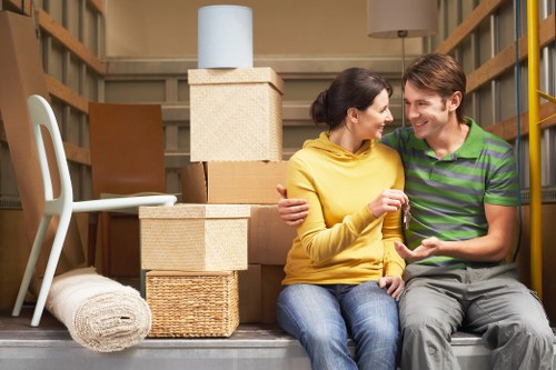 London home moving service with boxes and household items