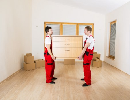 Office relocation materials and furniture ready for transport in London